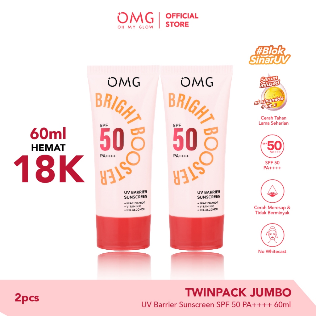 [TWINPACK JUMBO!] OMG OH MY GLOW UV Barrier Sunscreen SPF 50 PA++++  60 ml - Sunscreen - Mencerahkan