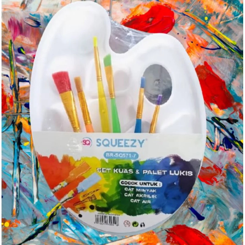 

Squeezy 571 - Kuas Lukis Set + Pallet 7pcs / Set Kuas Pallet Lukis Lengkap Gagang Transparan Cantik SQ571-7