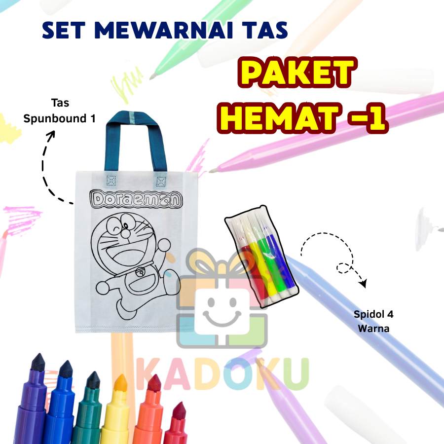 

KADOKU Set Mewarnai Tas Spundond - Paket Hemat 1- spidol 4 pcs - Paket Melukis Anak - Souvenir Ulang Tahun - Hampers Anak
