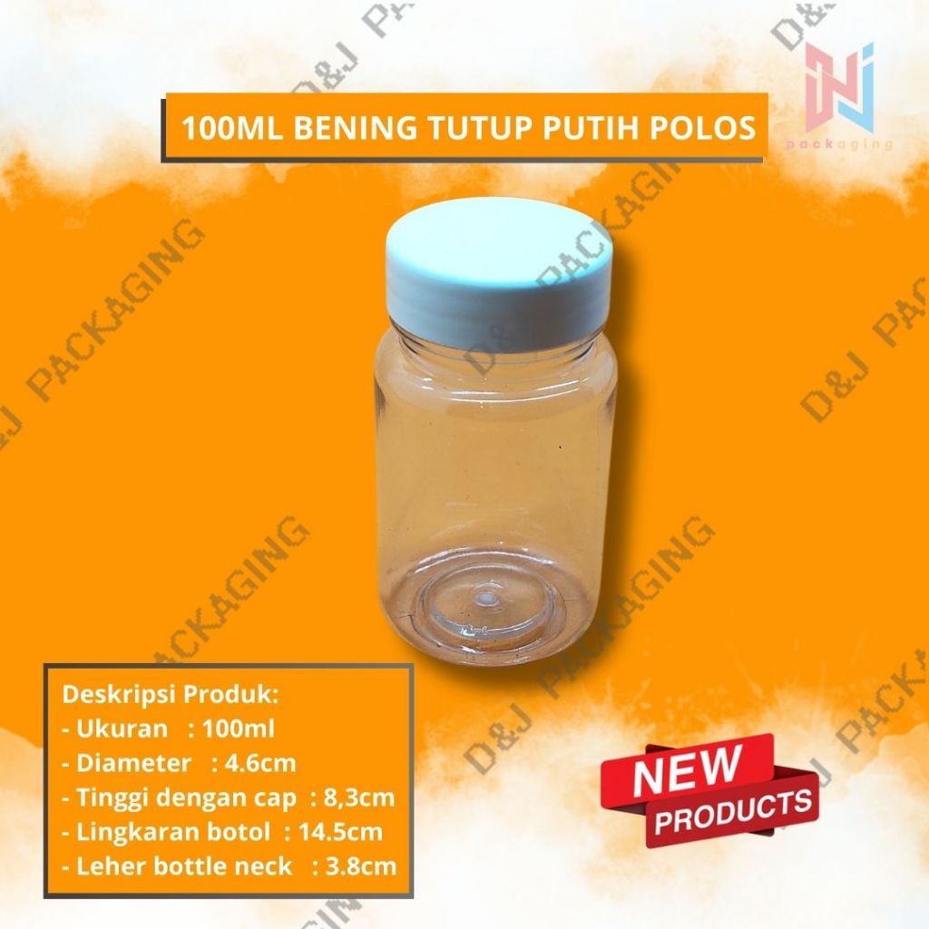 Botol Obat/Kapsul 100ML Bening Tutup Putih