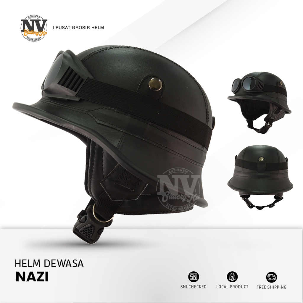Helm Tentara Jerman Retro Klasik Synthetic Leather dengan Goggle Kacamata