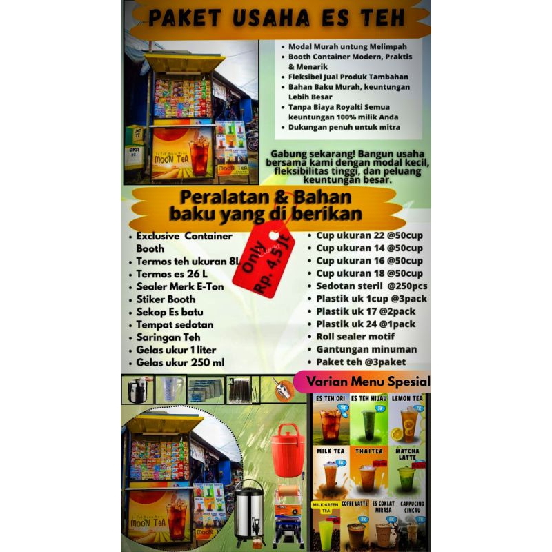 Paket Kemitraan Usaha Es Teh Kekinian - Booth + Peralatan Lengkap + Training | Moon Tea Franchise. U