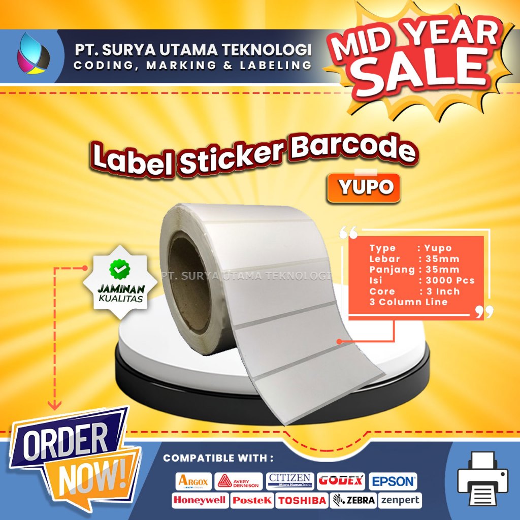 

Label Sticker Barcode Yupo 35mm X 35mm 3Line 3000Pcs Porporasi
