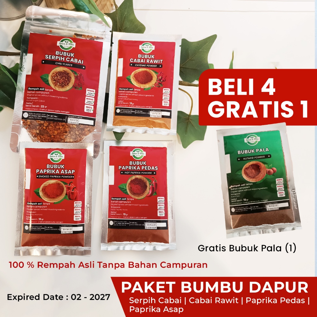 

Beli 4 Gratis 1 Paket Bumbu Dapur Bubuk Serpih Cabai Cabai Rawit Paprika Pedas Paprika Asap