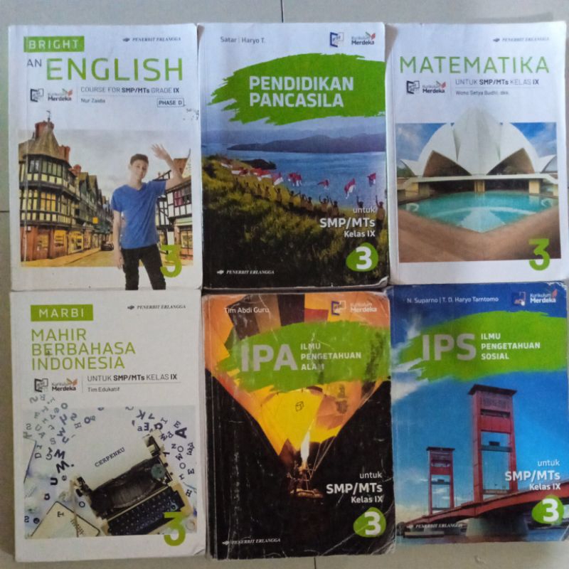 BUKU PELAJARAN SMP KELAS IX 9 ERLANGGA KURMER / MATEMATIKA MARBI IPA IPS PKN BRIGHT AN ENGLISH SMP K