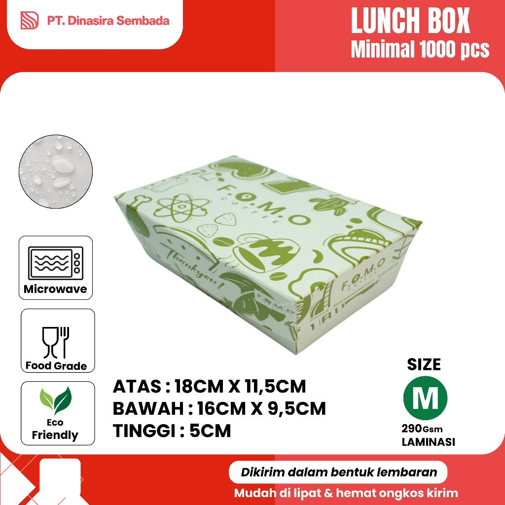 Custom Lunch Box Size M 270gsm Kotak Makan Kertas Ivory Paper Box Makanan Dus White Ivory Paper
