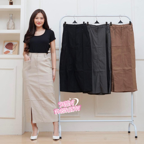 Rok Kerja Wanita Panjang Rok Span Bahan Katun Twill