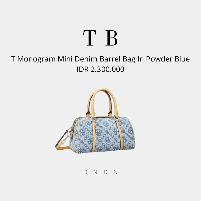 T Monogram Mini Denim Barrel Bag In Powder Blue