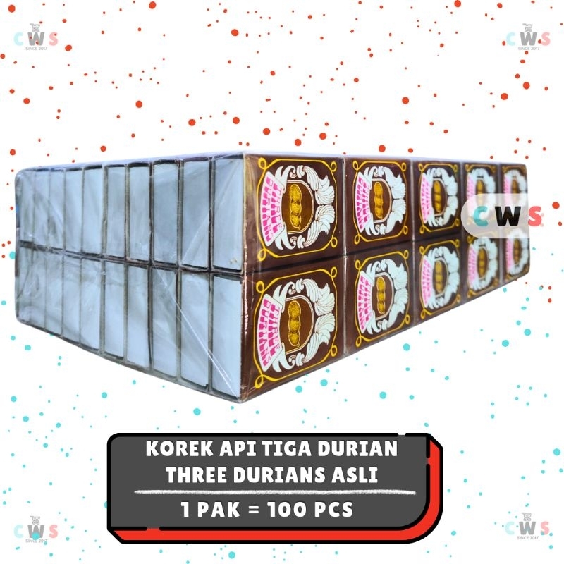 Korek Api Kayu Cap THREE DURIANS TIGA DURIAN - 1 Pak / 10 Box / 100 Pcs