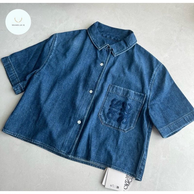 Loewe anagram crop short seleve shirt in denim
