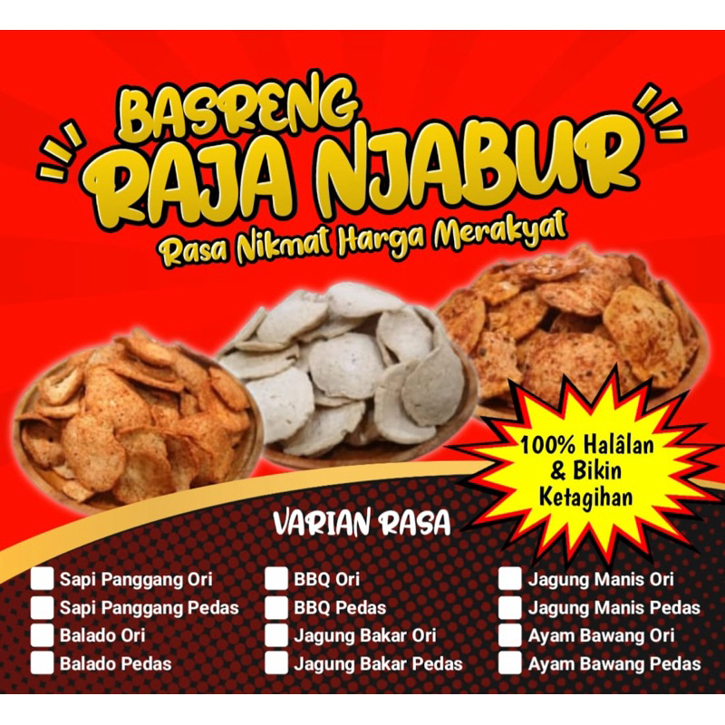 

Jajanan basreng gepeng rasa ayam bawang ori dan pedas daun jeruk 235 gram