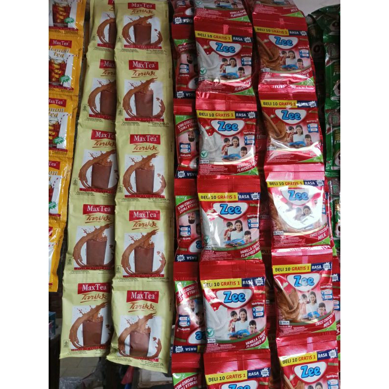 

Susu Zee coklat 38gr putih 37gr(1 Renceng = 10Gratis1) dan Teh Tarik