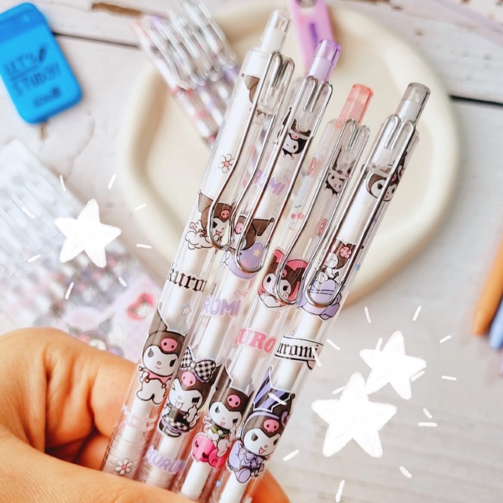 

pen cetek gell kuromi pen gell tintah hitam set / satuan / set 4 / set 6