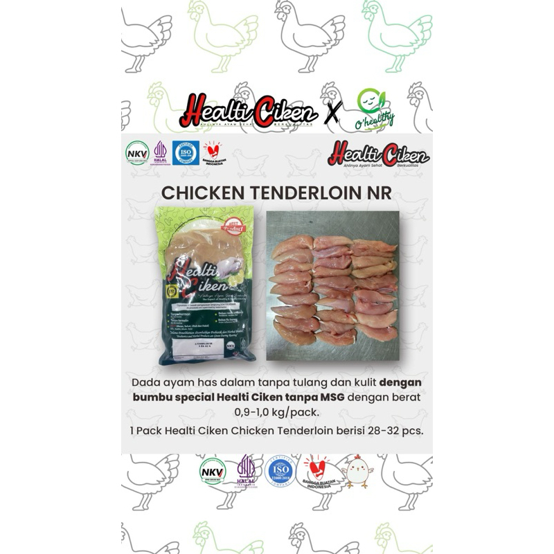 

Healthi Ciken, Tenderloin Marinasi NR, sudah berbumbu, Ayam sehat probiotik, size 900-1kg