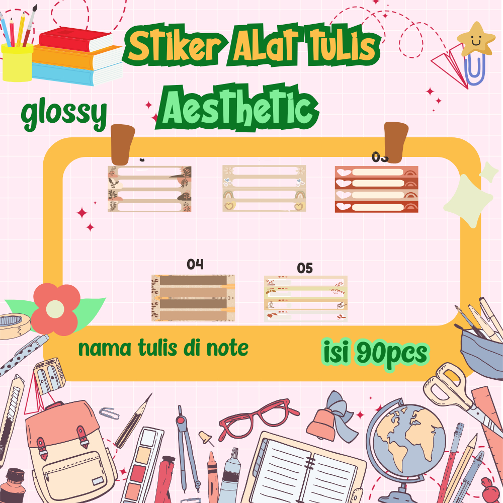 

Part 2/Stiker Alat Tulis/Label pensil/glossy isi 90pcs/custom nama/cek deskripsi
