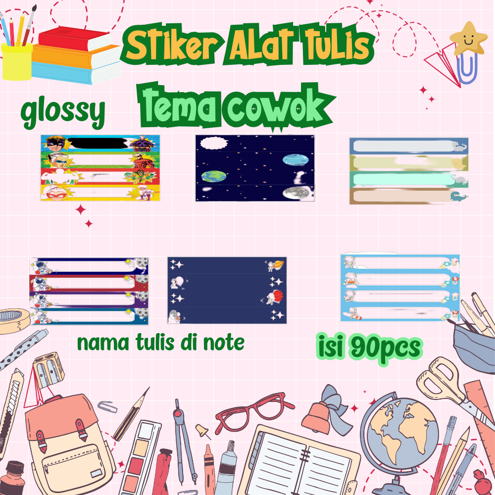 

Part 3/Stiker Pensil tema Cowok/label alat tulis/glossy isi 90pcs/cek deskripsi