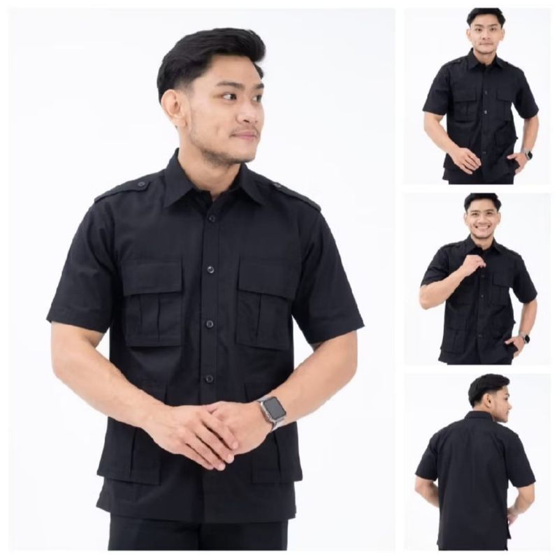 Kemeja Pria Cargo/Kemeja Prabowo/Kemeja Safari(Lengan Pendek)