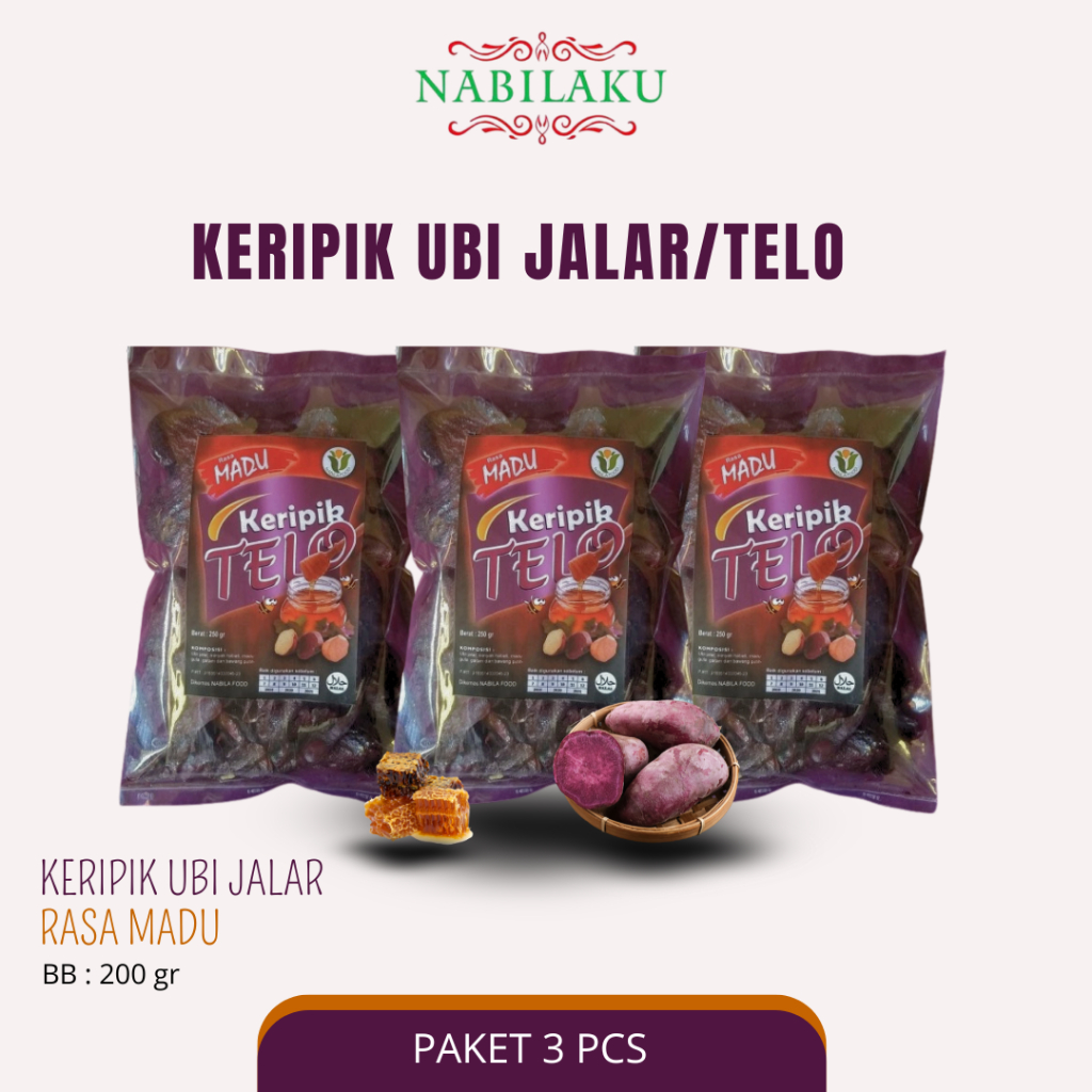 

NABILAKU - Snack Cemilan Keripik Kripik Ubi Jalar Telo RASA MADU 200g - 3 Pcs