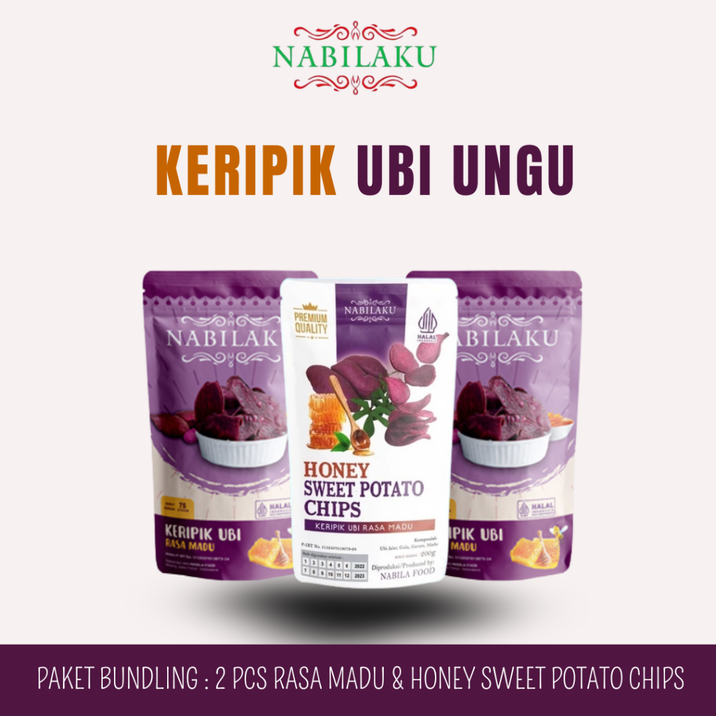 

NABILAKU - Paket Bundling Honey Sweet Potato Chips & 2 Pcs Keripik Ubi Ungu Rasa Madu 75 gr