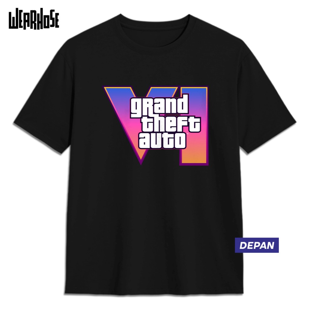 KAOS GTA 6 LOGO ROCKSTAR GAMES Kaos Anime Game GTA 6 Unisex Pria Wanita Atasan Wearhose