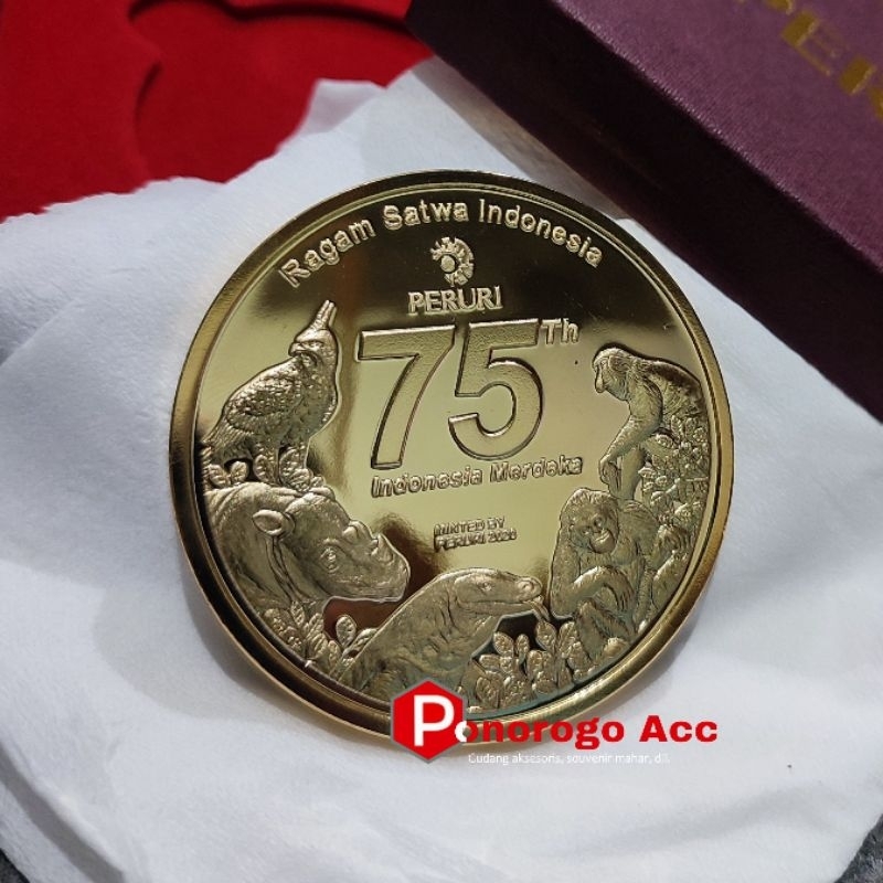 Koin PERURI Medali Peringatan 75 Tahun Indonesia Merdeka gambar 5 satwa khas Indonesia
