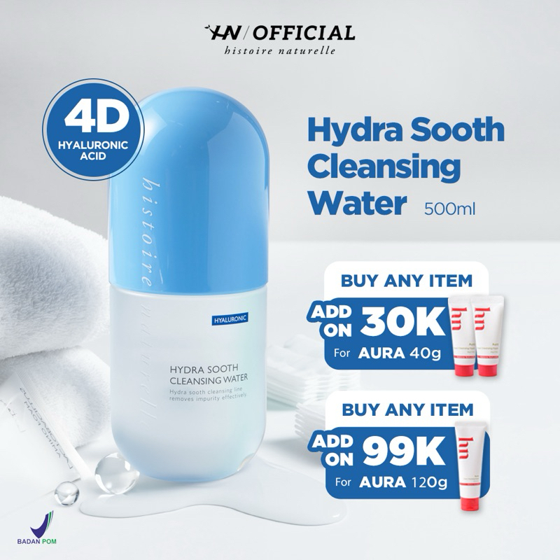 Histoire Naturelle Hydra Sooth Cleansing Water Hyaluronic 500ml - Pembersih Makeup Wajah Micellar Wa