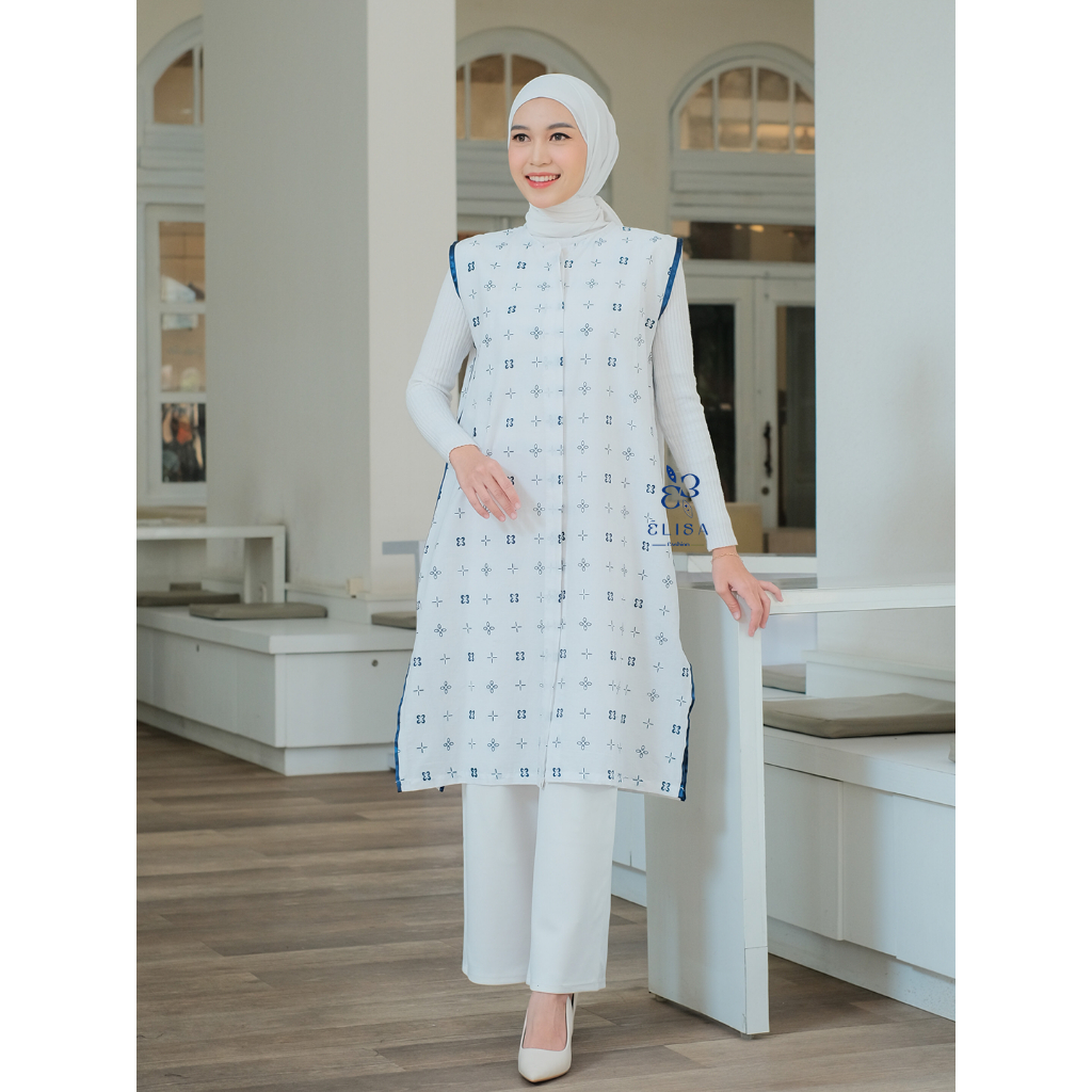 E L I S A | Vest Batik Panjang Long Outer Batik Modern Atasan Batik Hijab Friendly Premium Motif Kem