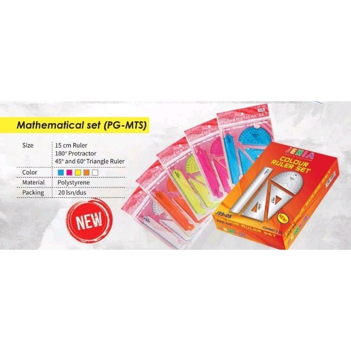 

(1 Set) Penggaris Matematika Set 4in1 Jenia Murah / Rol Set / Garisan Ruler Set 4in1 Jenia