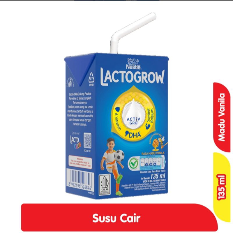 

Lactogrow Susu UHT Madu Vanila Kotak 135 ml
