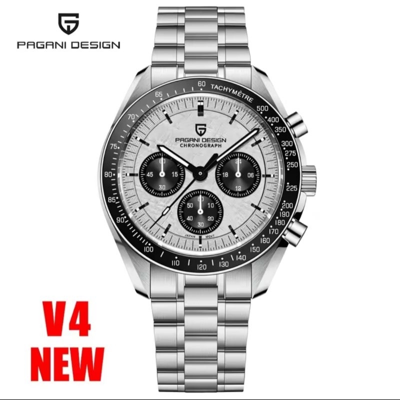 NEW PAGANI DESIGN SPEEDMASTER MECAQUARTZ SEIKO VK63 SAFIR DOME + AR COATING SOLID STEEL 316 L WR 100