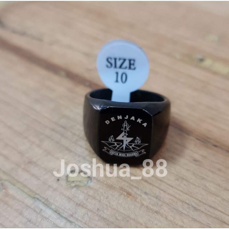 Cincin Titanium Black Custom Ukir Logo DENJAKA TNI AL Bisa Request Gambar Logo Sendiri