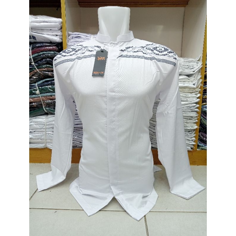 YAKIN STORE 1986-KOKO PUTIH BORDIR MEWAH-KOKO BUAT LEBARAN BAHAN ARAB-BAJU KOKO LENGAN PENDEK-BAJU K
