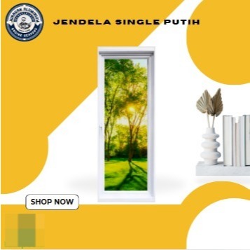 Jendela Single Swing Custom Ukuran Putih Polos/Bening dengan Kusen 3 Inch dan Kaca 5mm - Aluminium, 