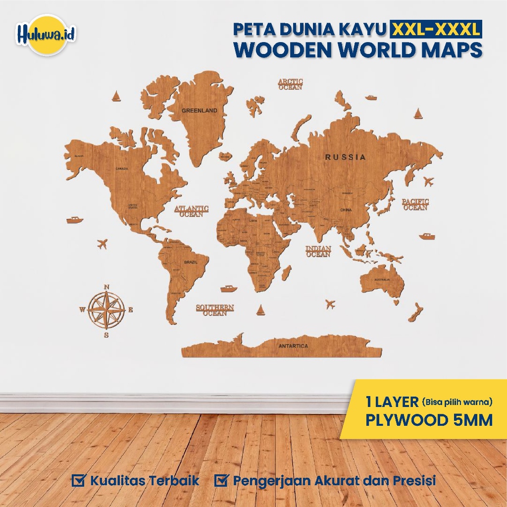 Peta Dunia Kayu / Hiasan Dinding Peta / World Maps / Wooden World Map / Dekorasi Dinding XXL, XXXL