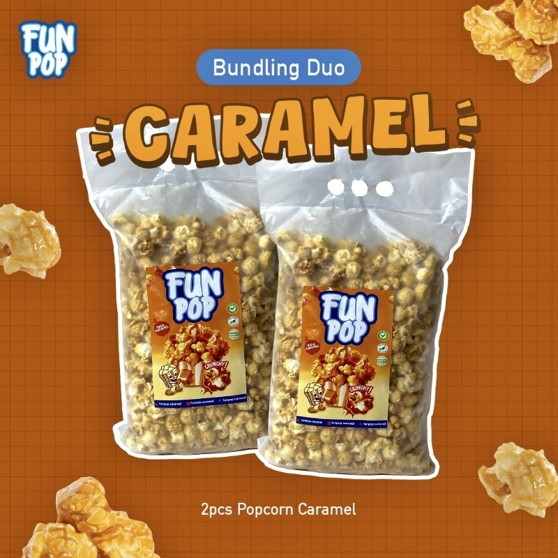 (DUO) POPCORN Caramel Jumbo Funpop isi 2 Pax | Snack Cemilan Berondong Jagung rasa Manis Gurih