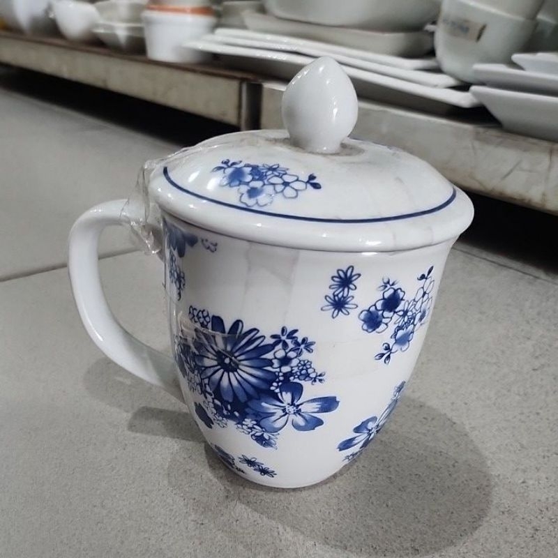 mug tutup bunga mug keramik flower mug gelas minum tutup