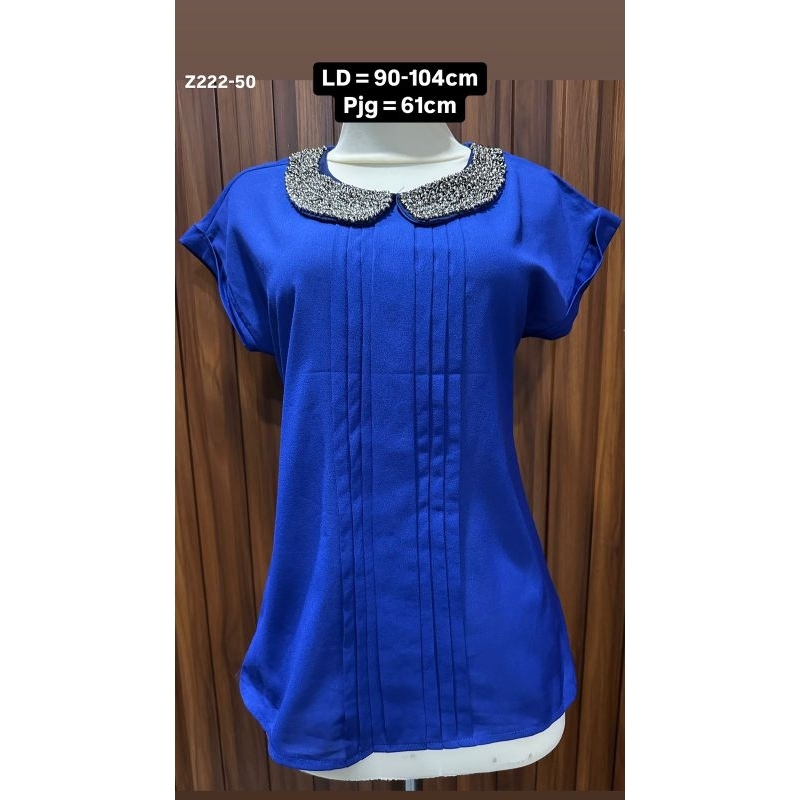 Blouse Wanita Elegan Preloved - Atasan Lengan Pendek Warna Biru Elektrik - Ukuran M [Z222-50]
