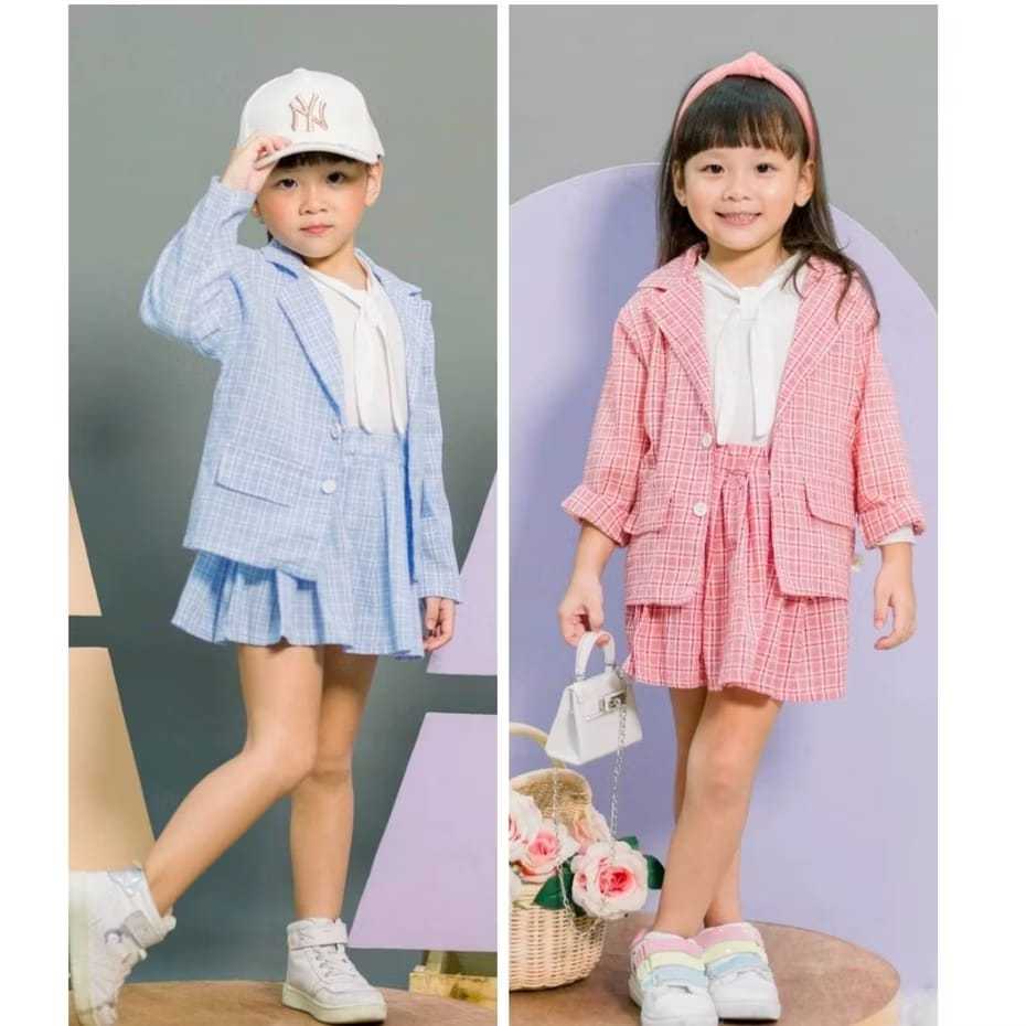 Janies Girl Set Baju Anak Perempuan 3in1 Korean Style Set Formal Import Blazer + Rok + Inner Trendy 