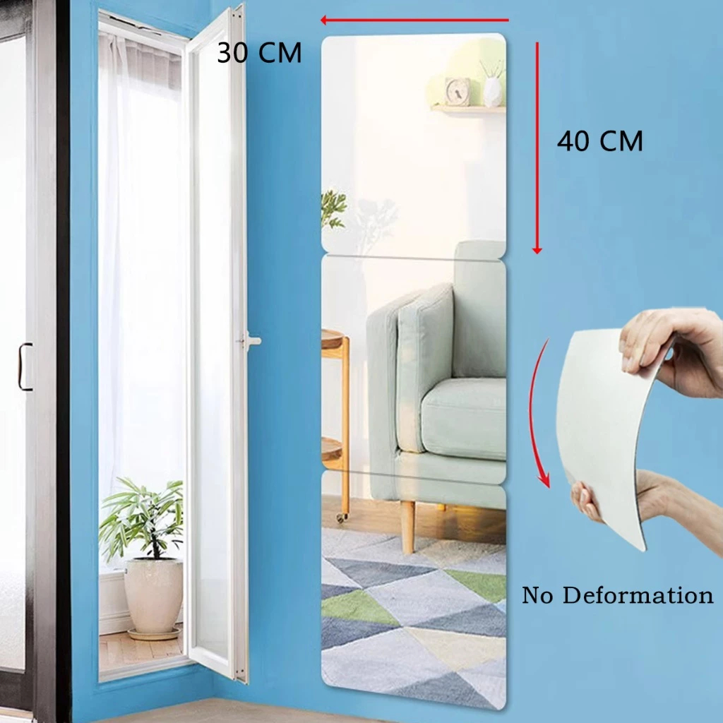3D Stiker Cermin STIKER DINDING Kaca Akrilik Sudah Dengan Perekat Wallpaper Mirror Kamar Mandi