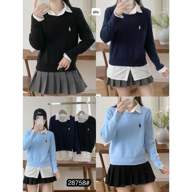 Atasan wanita kemeja+sweater rajut import premium