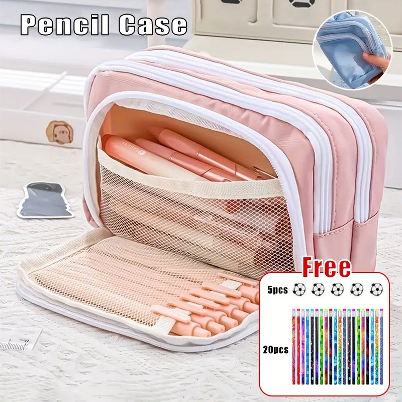 

1pc Large Capacity Pencil Bag Pouch Holder Box with 20pcs pencil and 5pcs erasers Pencil Bag Tas Kotak Pensil Kawaii for Girls Office Student Stationery Organizer