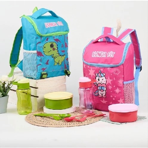 Kotak Makan Free Set Sendok Garpu - Lunchbox Set Tas Ransel Kotak Bekal Botol Minum Anak Karakte Pnk