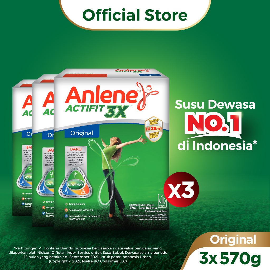 

Anlene Actifit 3X Susu Bubuk Dewasa Original 3 x 580g - Nutrisi Tinggi Kalsium Untuk Tulang, Sendi, dan Otot