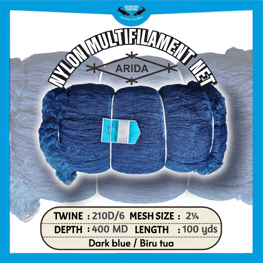Jaring Nilon 2¼ inch D6 400x100 yard Biru tua Arida