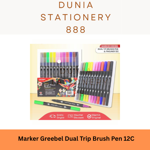 

GREEBEL Dual Tip Brush Pen Color 12 warna Pena Kuas / Spidol Set Marker Drawing Pen - 12 Warna