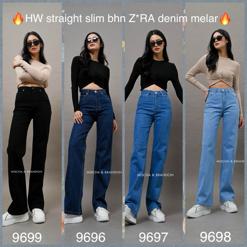 Celana Highwaist straight slim bahan denim melar celana jeans HW mischa & brandon