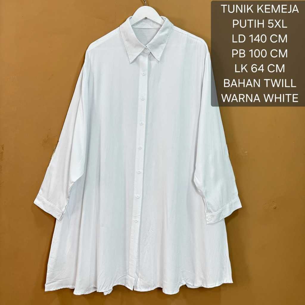 Tunik Kemeja Putih Jumbo Ld 140 Cm Model Polos Kekinian