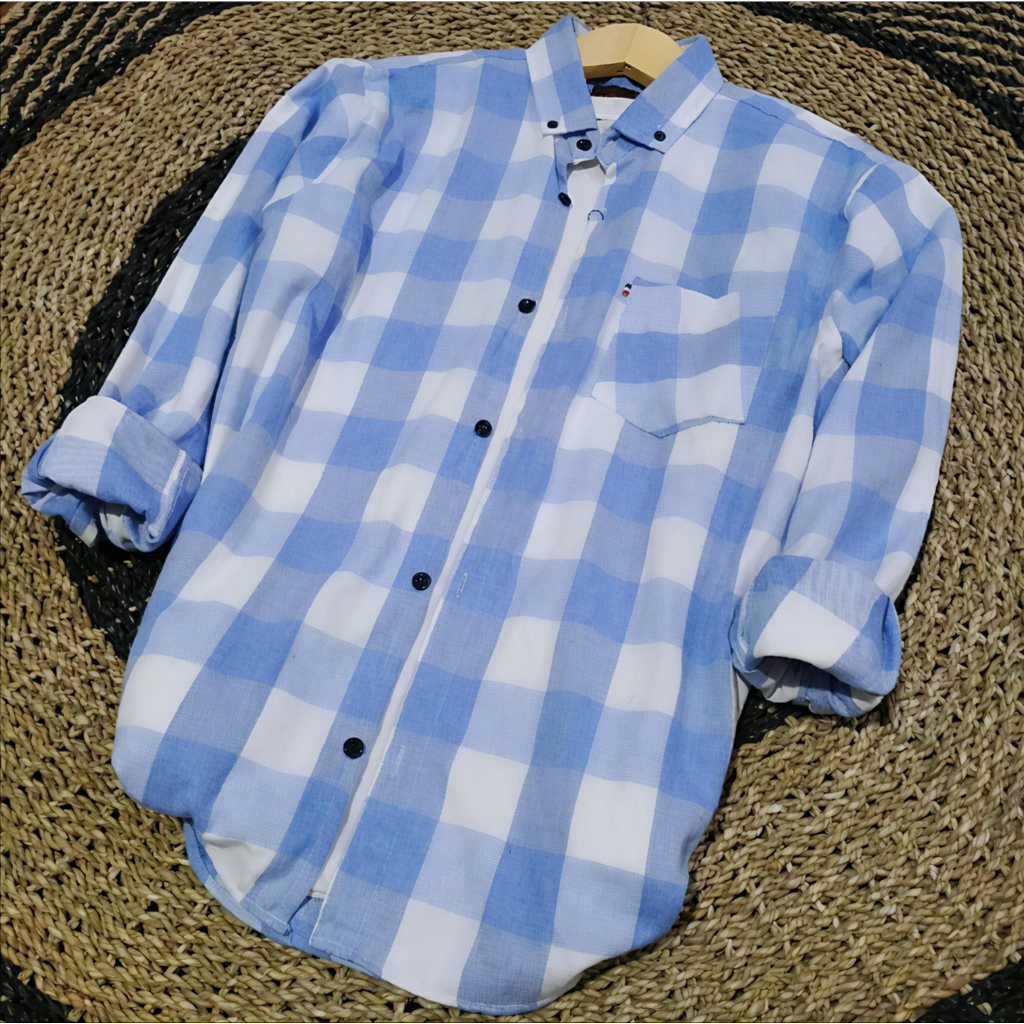 Kemeja Flanel Pria Lengan Panjang Slim Fit Hem Baju Modern Premium Kotak Kotak