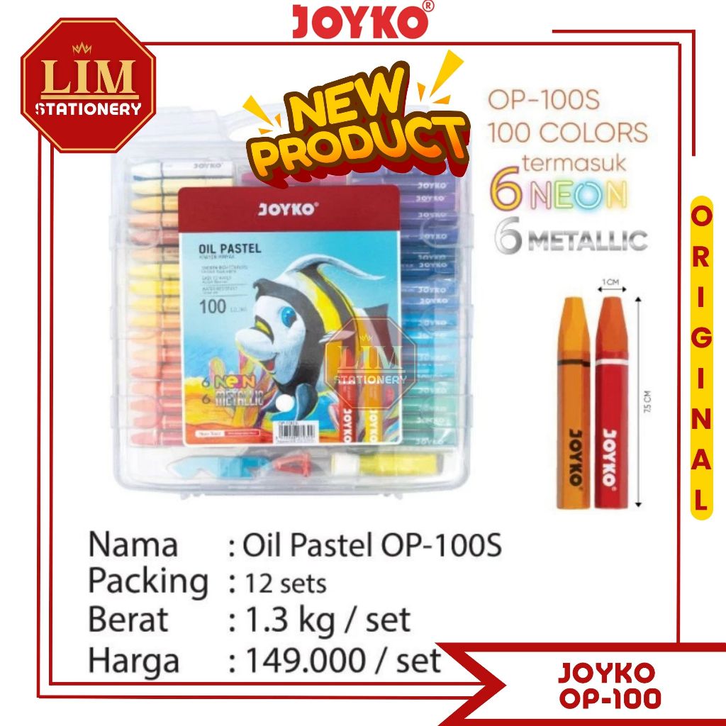 

Crayon Joyko OP100 Warna (1 SET) Oil Pastel Joyko 100s