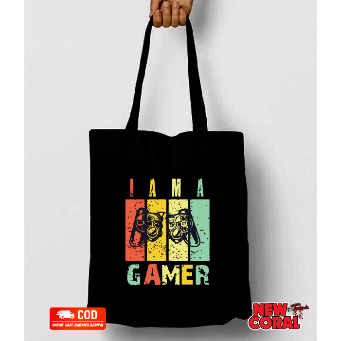 Tas Bahu ToteBag Gamer Bahan Drill Premium Resleting Tali Kain 30x40